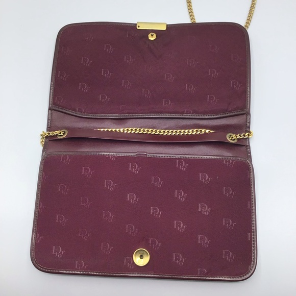 Vintage 70s Christian Dior made in France burgundy shoulder chain bag purse - Picture 8 of 10